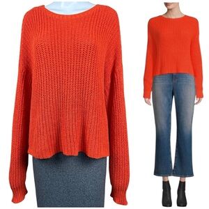 Eileen Fisher Organic Cotton Ribbed Knit Cropped Chunky Sweater Orange Size XL